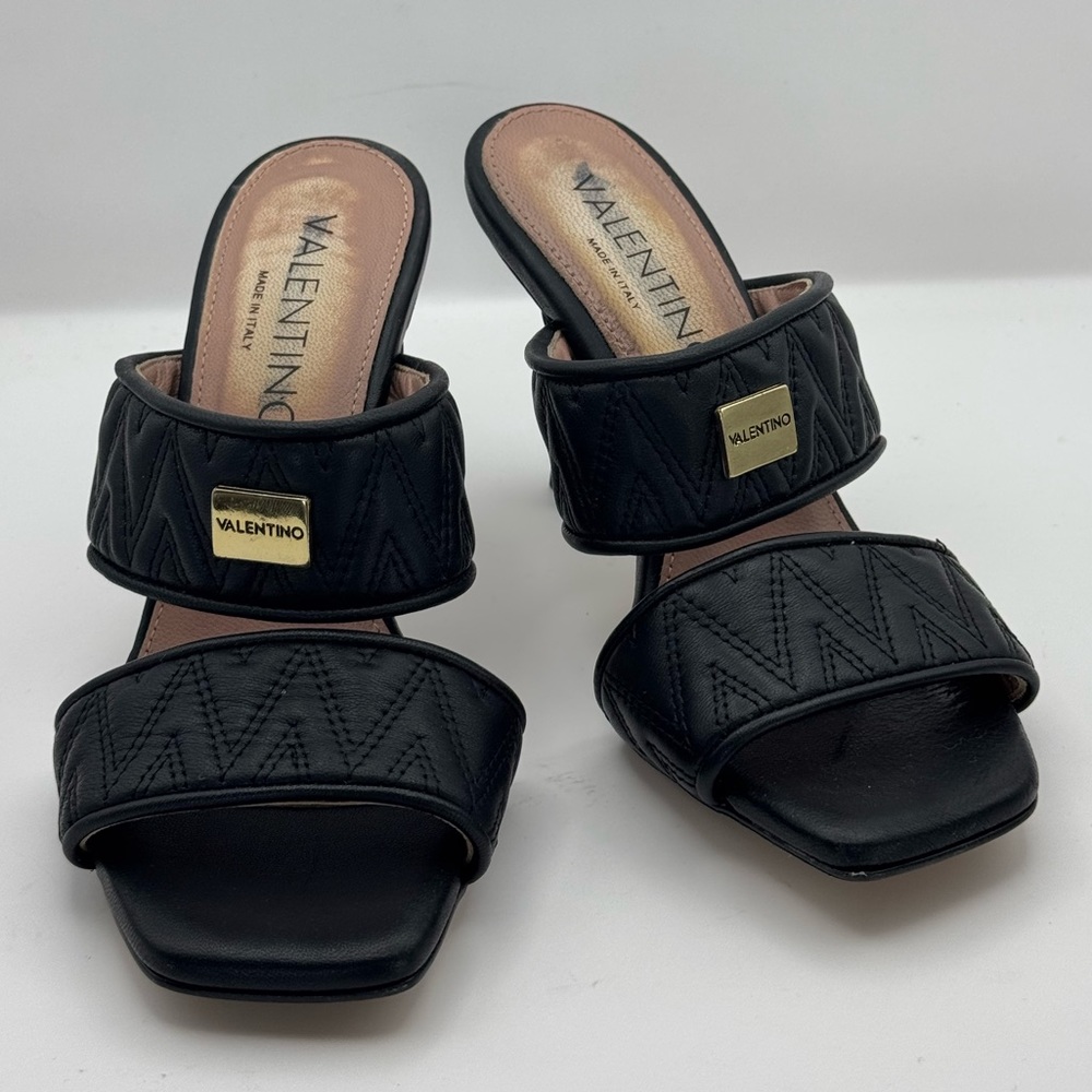 Valentino Black Quilted Leather Two-Band High Heel Mule - Picture 2 of 9